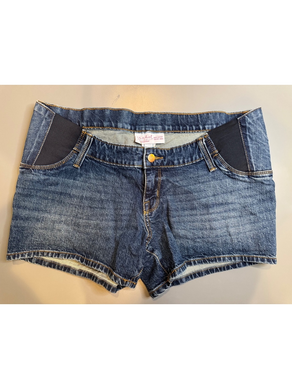 Isabel Maternity Denim Midi Shorts Size 8 with Stretch Side Panels